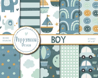Boy, baby boy pattern, printable digital paper pack