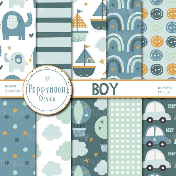 Boy, baby boy pattern, printable digital paper pack