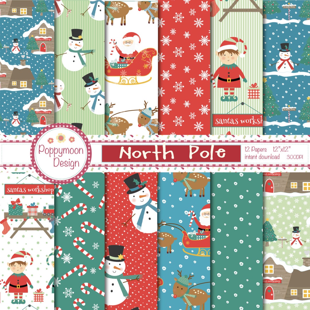 North Pole, Winter Patterns, Printable Digital Paper Pack - Etsy