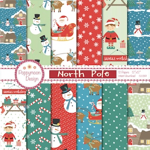 North pole, winter patterns,  printable digital paper pack