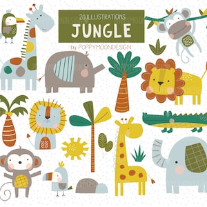 Jungle, animaux, ensemble de cliparts numériques imprimables