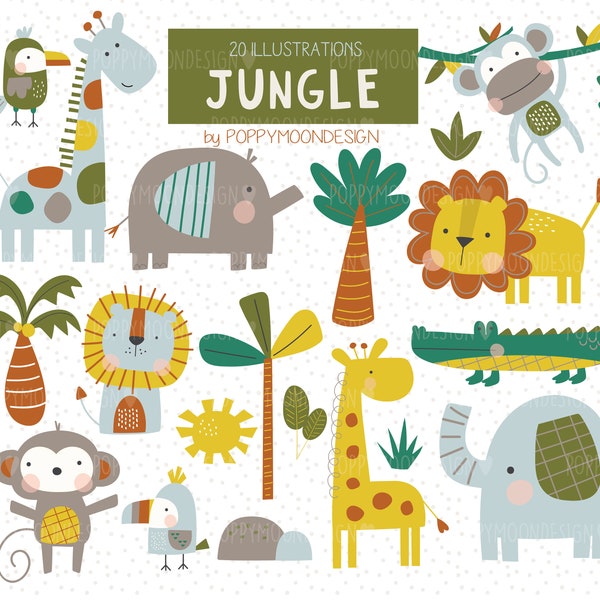 Jungle, animals , printable digital clipart set