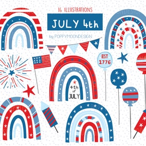 4 luglio Rainbows, set clipart digitale stampabile