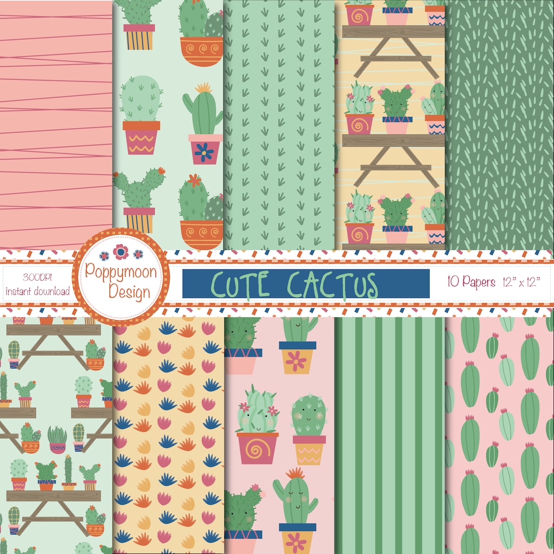 Cute Cactus,printable Digital Paper Pack - Etsy