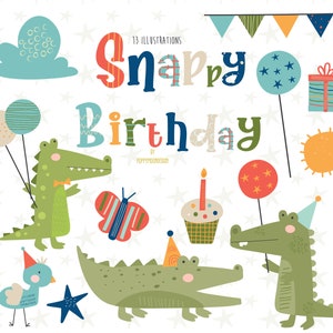 Snappy Birthday, Alligators, druckbares digitales Clipart Set