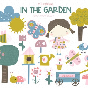 In giardino, giardinaggio, fiori, clipart stampabile digitale