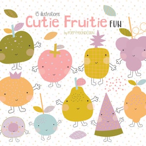 Cutie Fruitie Fun, fruits , ensemble de clip art numérique