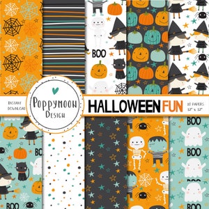 Halloween fun, spooky, holiday, printable digital paper pack