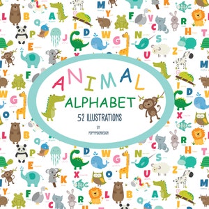 Animal Alphabet, animals , printable digital clipart set