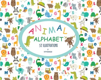 Animal Alphabet, animals , printable digital clipart set