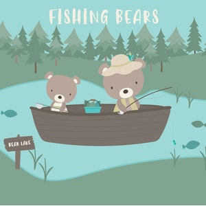 Fischbären, druckbare digitale Clipart-Set