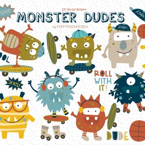 Monster Dudes, lustige Monster, druckbare digitale Clipart-Set