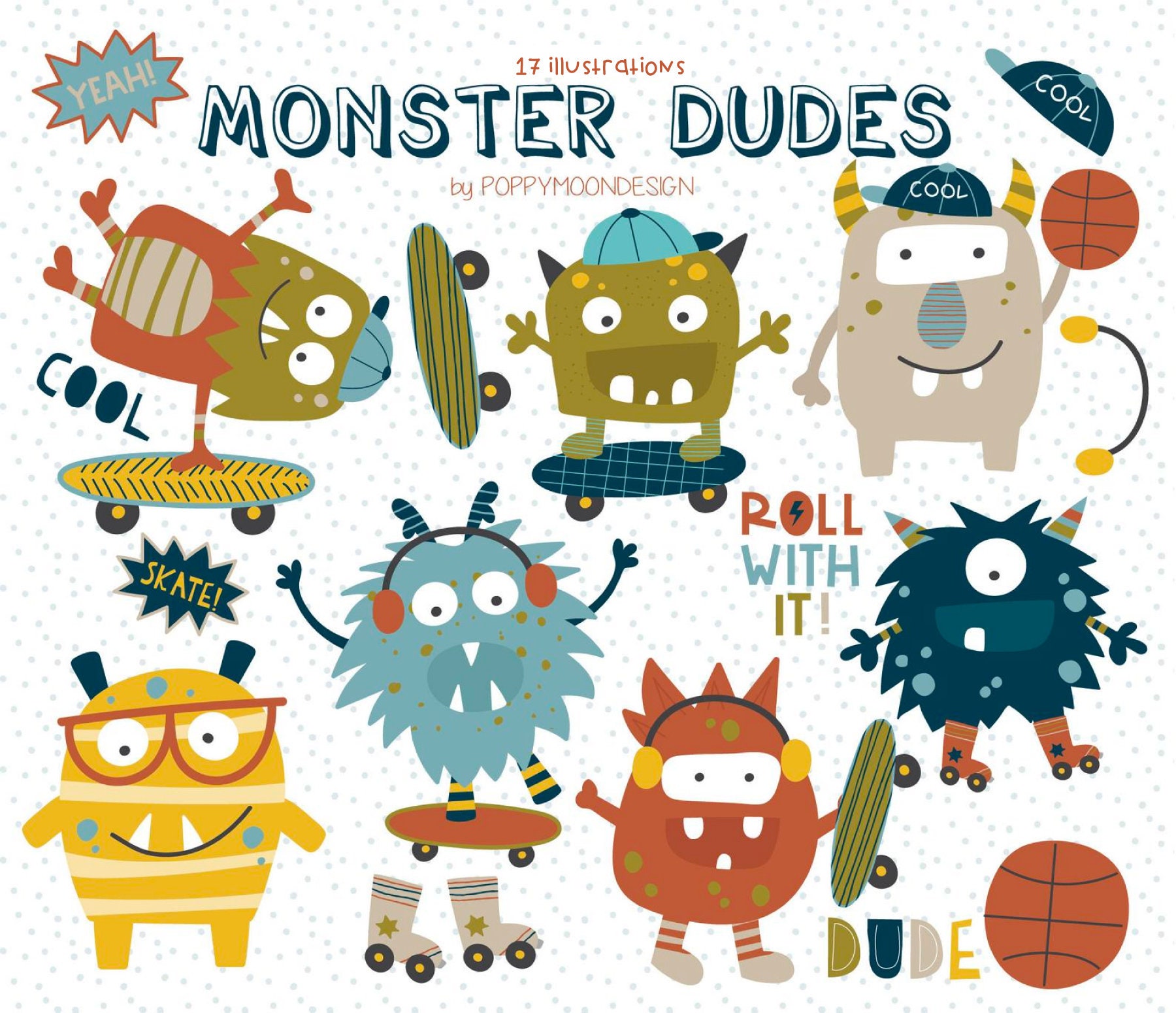 Monster Dudes Funny Monsters Printable Digital Clipart Set Etsy 日本