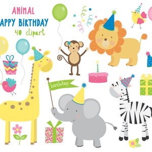 Happy Birthday Animals,  digital clipart set