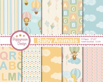 Baby animals, pastel colours, Digital Paper Pack
