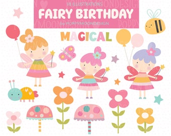 Enchanting Birthday Fairy Clipart Set ,digital clipart images