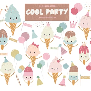Cooles Party Clipart Set mit coolen Eis Charakteren