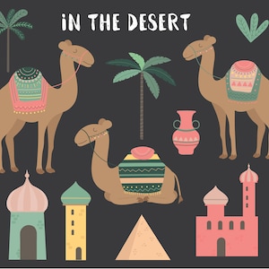 Nel deserto, cammelli, set di clipart digitali stampabili