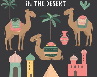 In the Desert, camels, printable digital clipart set