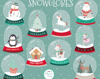 Snow globes, printable digital clipart set