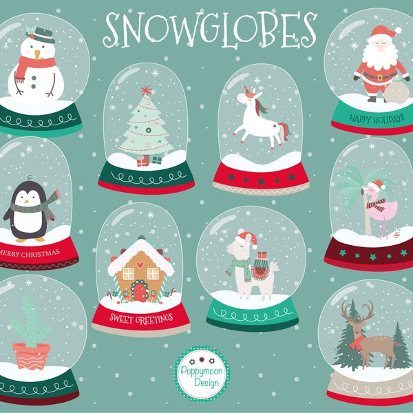 Snow globes, printable digital clipart set