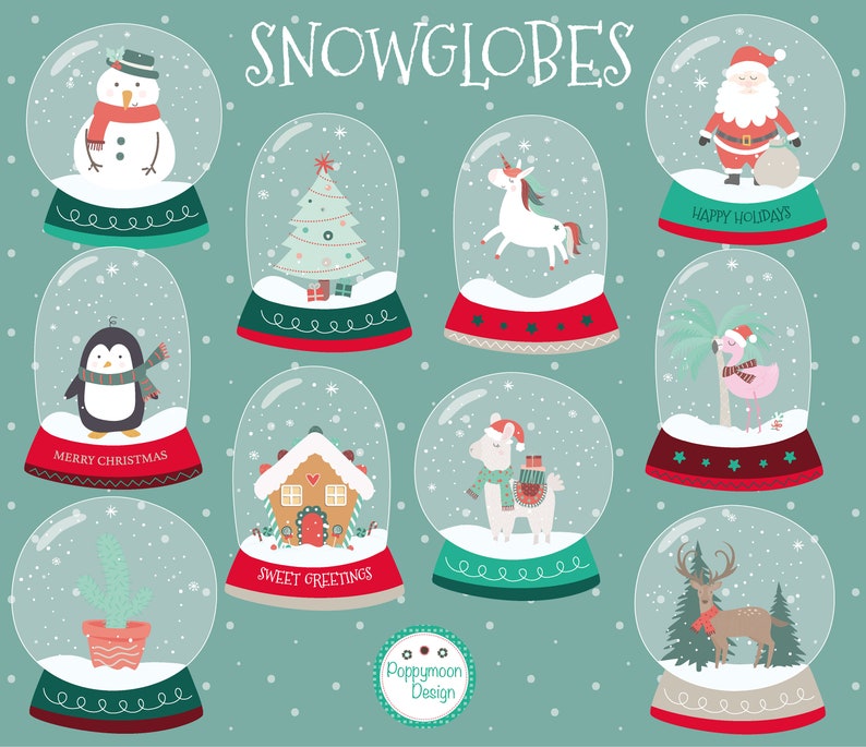 Snow globes, printable digital clipart set image 1