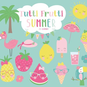 Tutti frutti verano,kawaii, imágenes prediseñadas digitales imprimibles