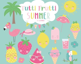 Tutti frutti summer,kawaii, digital printable clipart