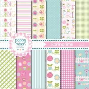 Spring time, pastels, digital paper pack