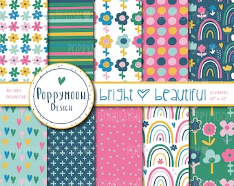 Bright and Beautiful, colourful, printable digital paper pack