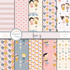 Love is, wedding, birthday, anniversary, valentines, digital paper pack