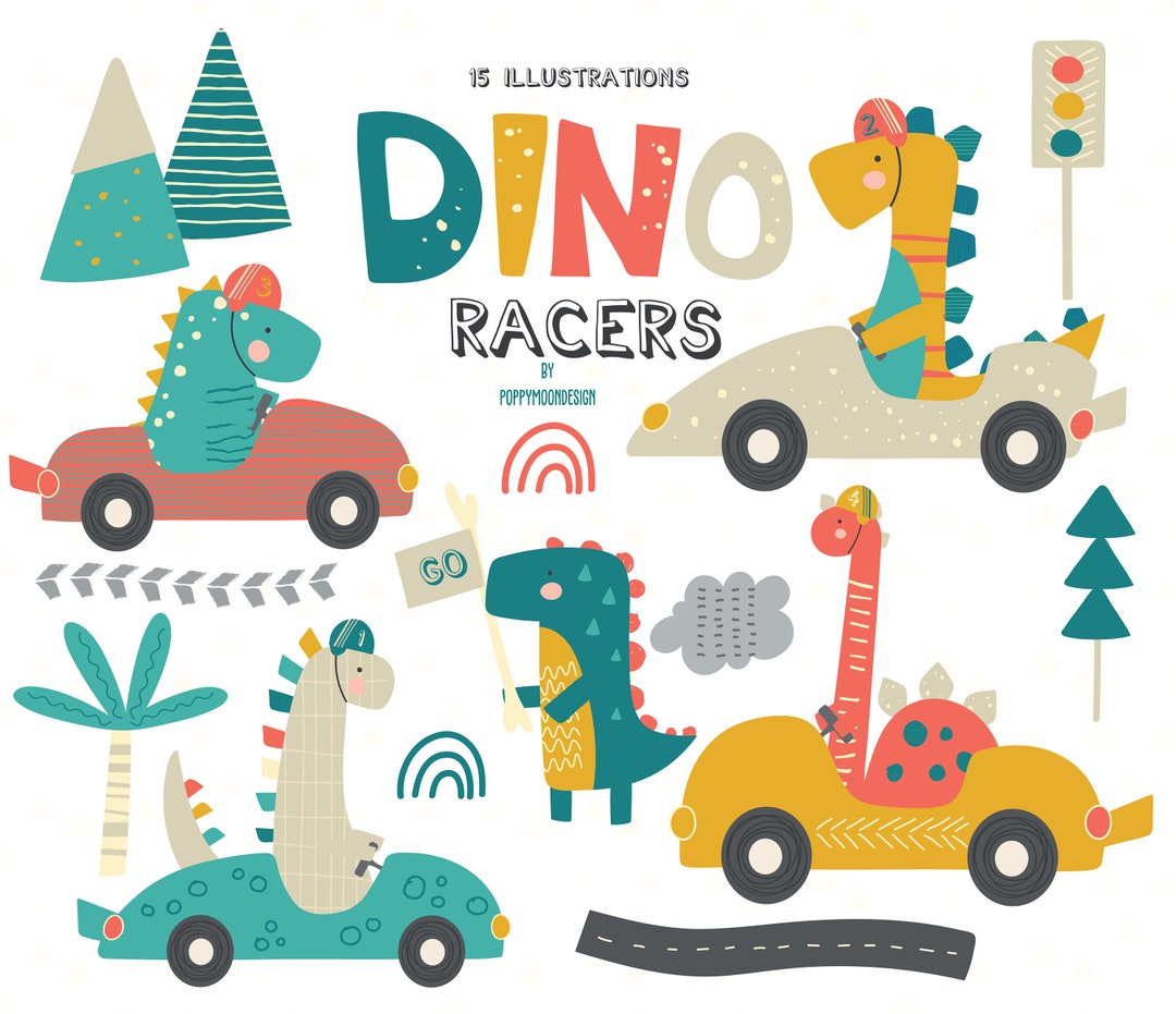 Dino Racers, Dinosaurs, Printable Digital Clipart Set - Etsy