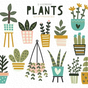 Plantas, plantas domésticas, botânicas, conjunto de clipart digital
