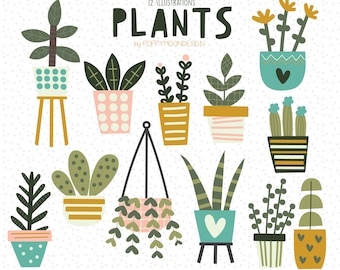 Planten, kamerplanten, botanische, digitale illustraties