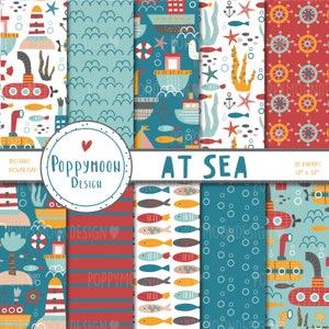Auf See, nautisch, Boote, digitale Papierpackung, Scrapbook Papier