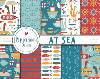 At sea, nautical, boats, digital paper pack, scrapbook paper