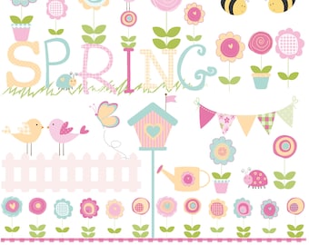 Springtime,flowers, bees and butterflies, digital printable clipart