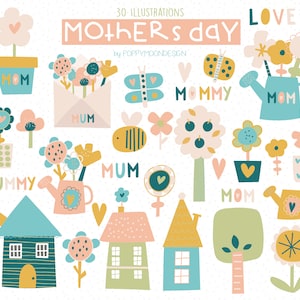 Dia das mães, aniversário, mãe, mãe, conjunto de clipart digital