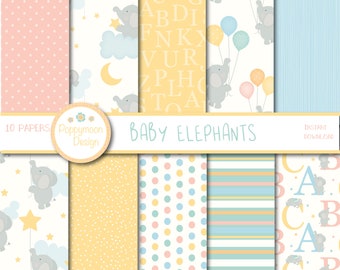 Baby Elephants paper, animals , Digital Paper Pack