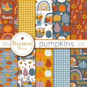 Pumpkins, Autumn patterns, printable digital paper pack