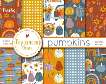 Pumpkins, Autumn patterns, printable digital paper pack