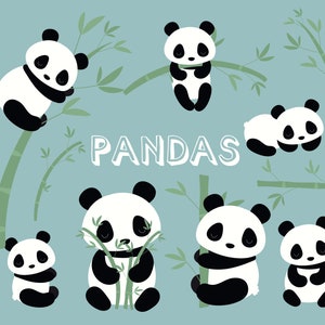 Pandas, animais, conjunto de clipart digital para impressão