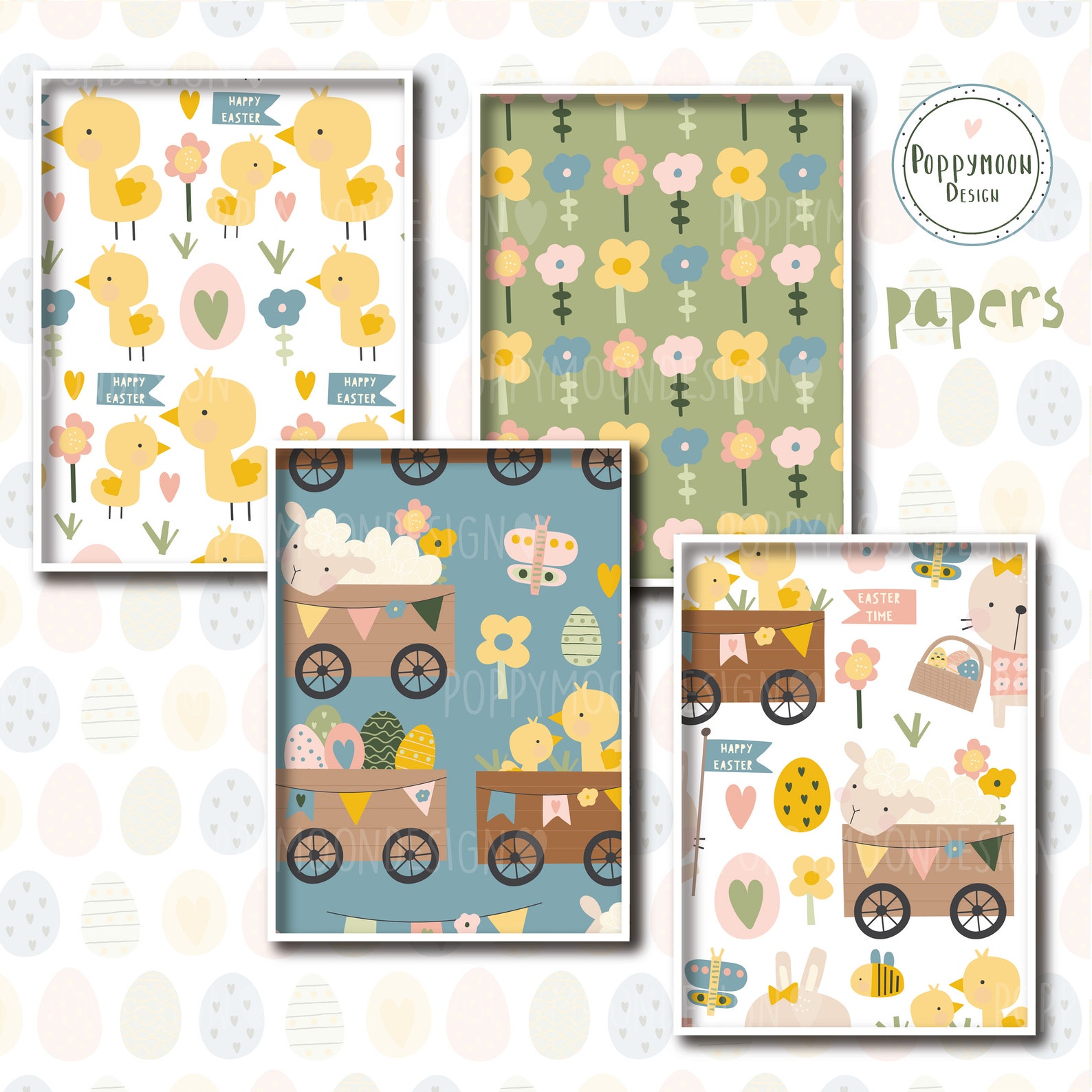 Easter Train, Spring Patterns, Printable Digital Paper Pack - Etsy