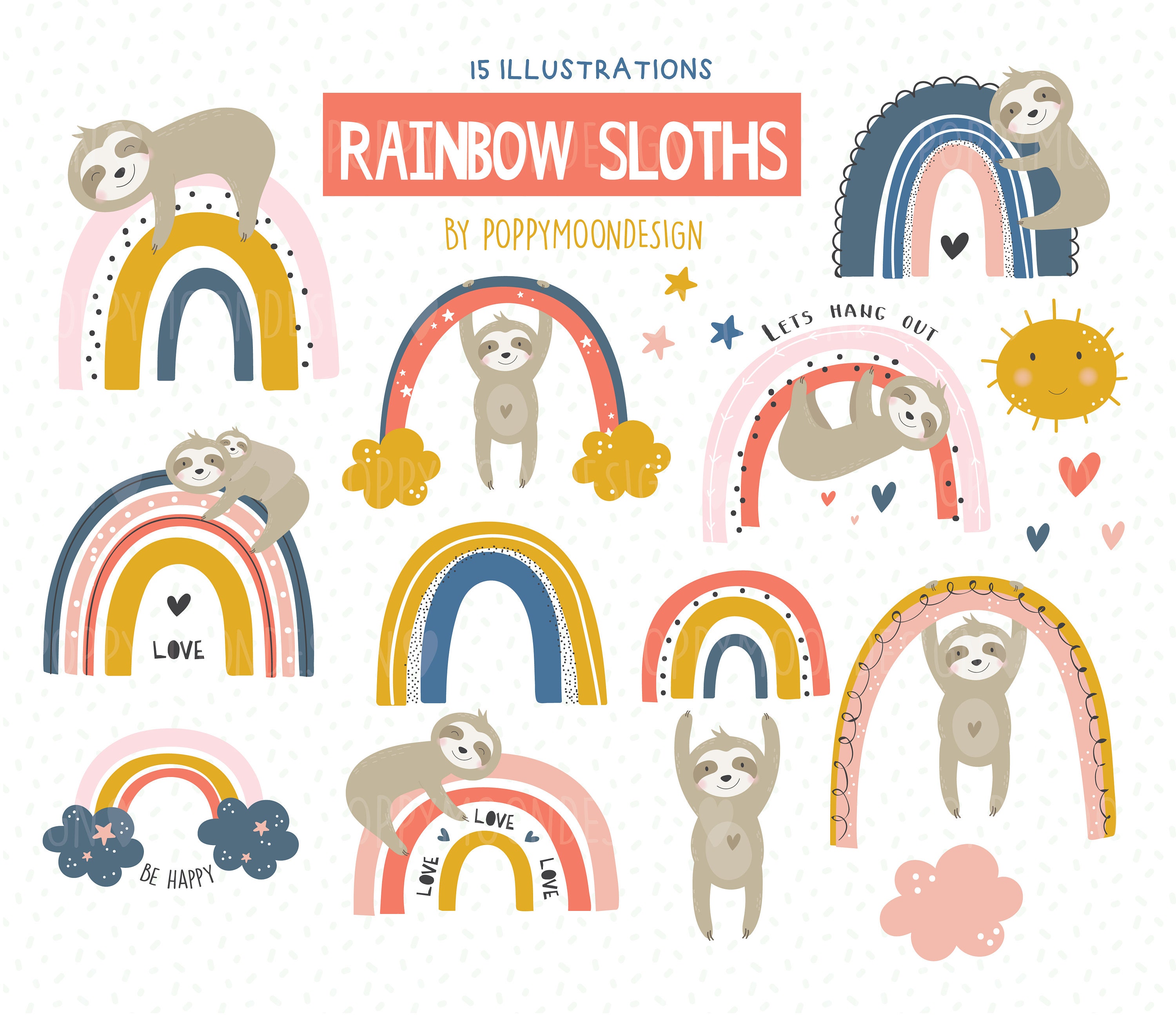 Rainbow Sloths Digital Clip Art Set - Etsy UK