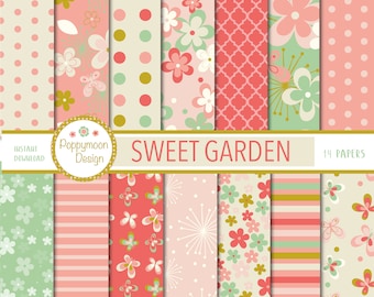 Sweet Garden, fleurs, papillons, pack de papier numérique