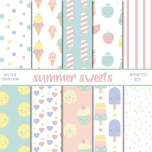 Summer sweets,pastel, digital printable paper pack