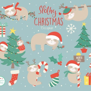 Slothy Christmas , printable digital clipart set