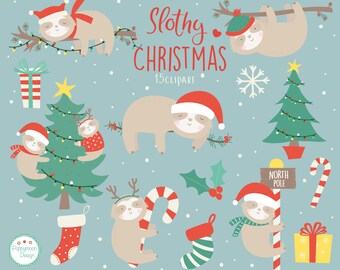 Slothy Christmas , printable digital clipart set
