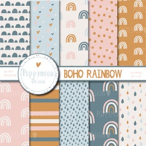 Boho Rainbow, nuevo bebé, patrón, paquete de papel digital imprimible
