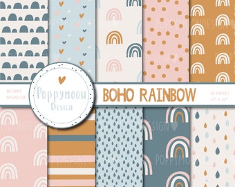 Boho Rainbow, new baby, pattern, printable digital paper pack